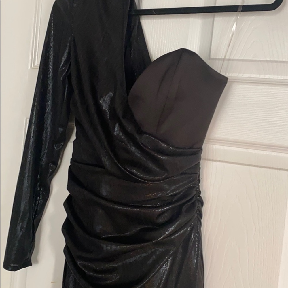 House of CB VONA' BLACK ASYMMETRIC DRAPED GOWN XS - Picture 4 of 8
